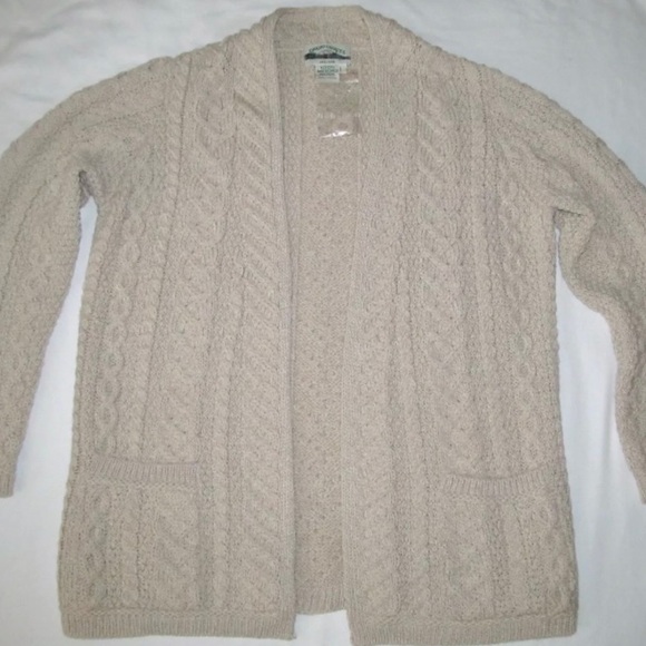New Aran Crafts Merino Wool Knit Open Front Cardigan Sweater